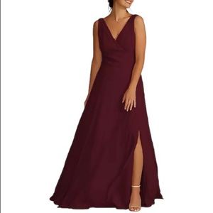 Davids Bridal long chiffon surplice tank bridesmaid dress